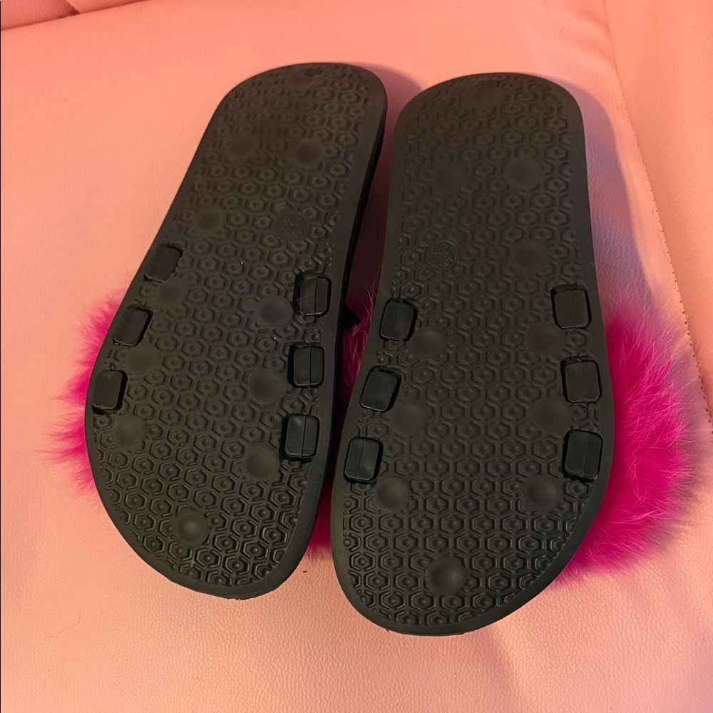 Hot Pink Faux Fur Slide Sandals - Picture 2 of 3